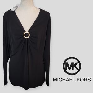 New with Tag Michael Kors BLack Jersey KNit Logo Ring Top Longsleeve Top 1X